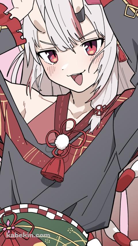 頭の上でWピースする百鬼あやめ / ホロライブ / バーチャルYouTuber / VtuberのAndroidの壁紙(480px x 854px) スマホ用