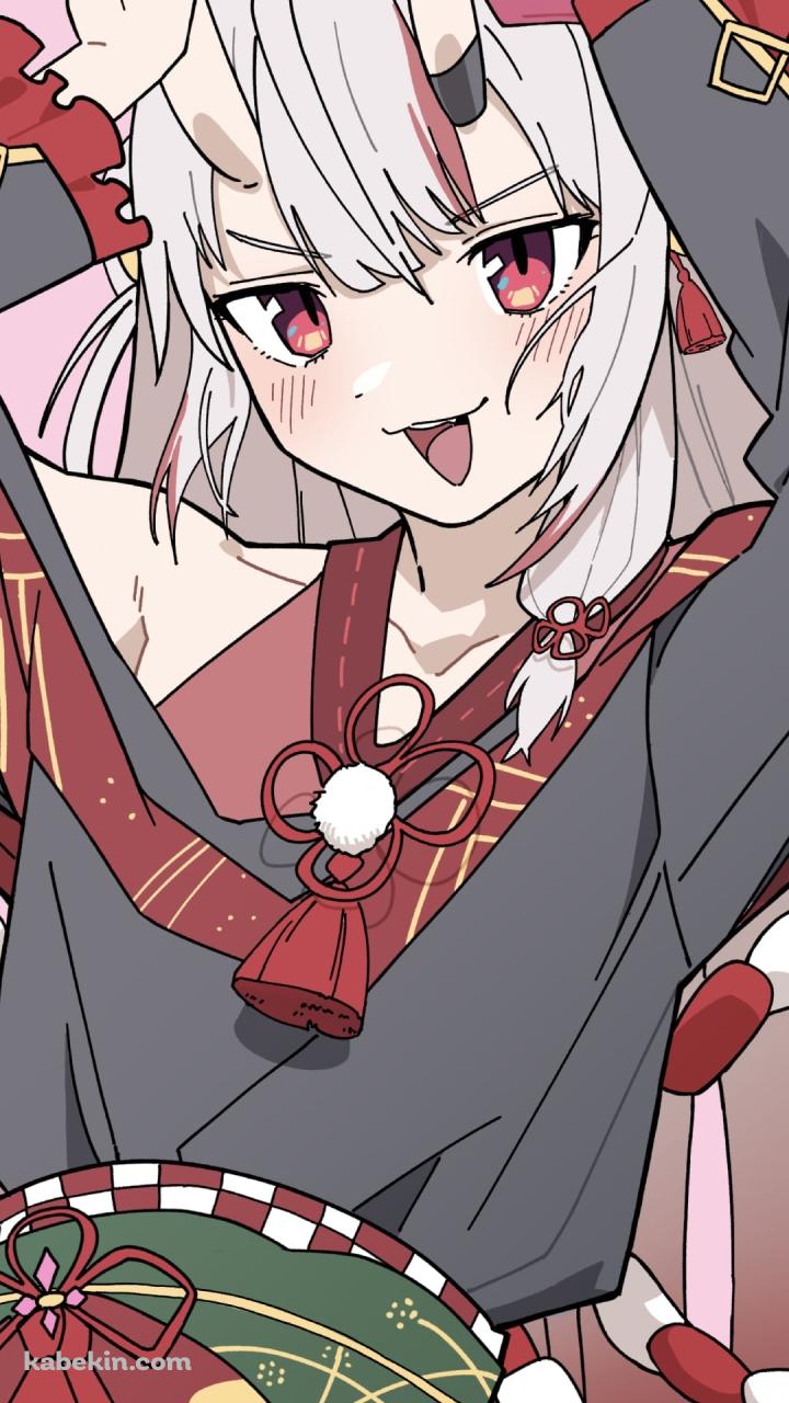 頭の上でWピースする百鬼あやめ / ホロライブ / バーチャルYouTuber / VtuberのAndroidの壁紙(720px x 1280px) スマホ用