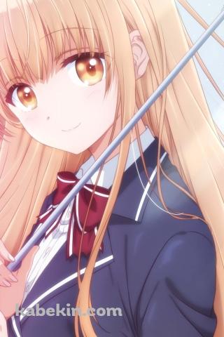 ビニール傘をさした制服姿の椎名真昼 / お隣の天使様にいつの間にか駄目人間にされていた件のAndroidの壁紙(320px x 480px) スマホ用