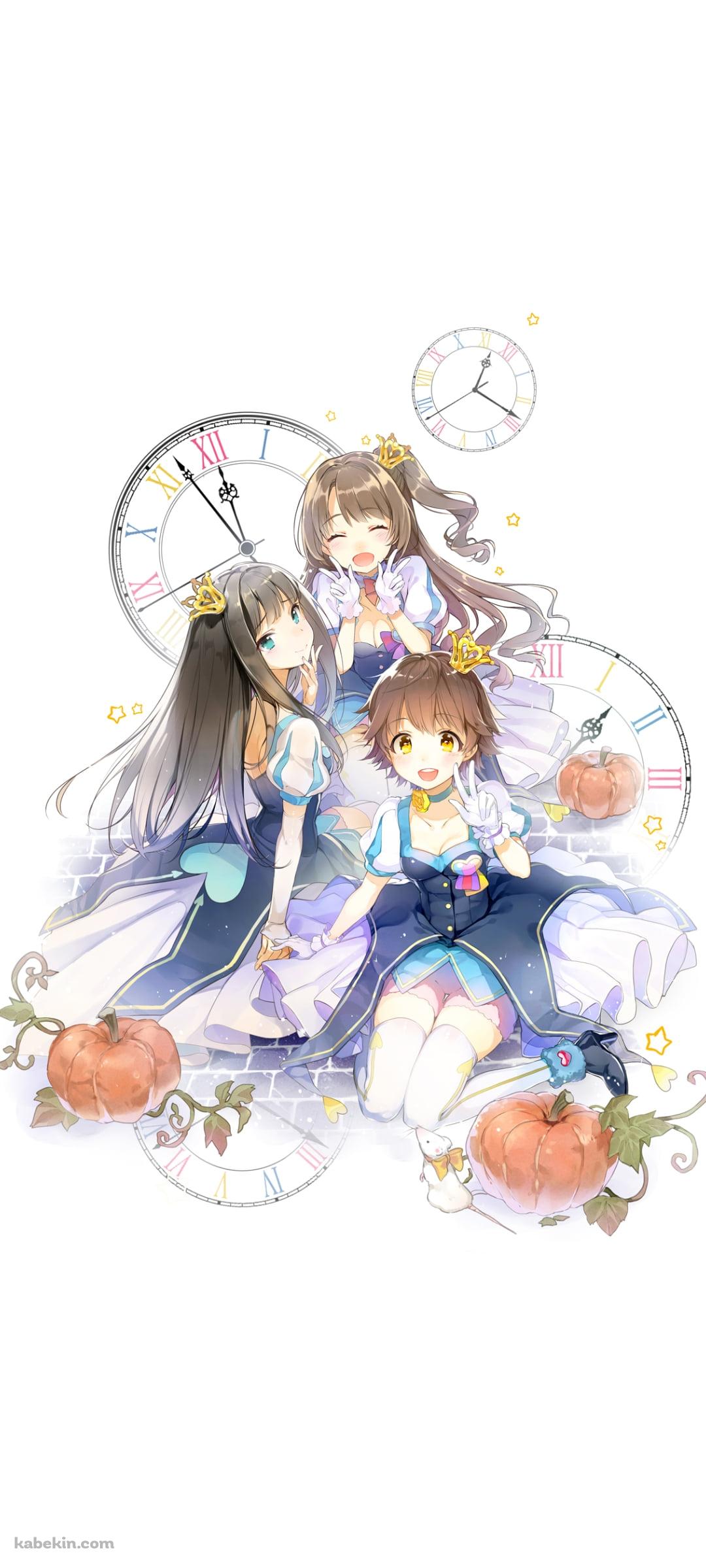 時計とカボチャと渋谷凛、島村卯月、本田未央 / アイドルマスターシンデレラガールズのAndroidの壁紙(1080px x 2400px) スマホ用