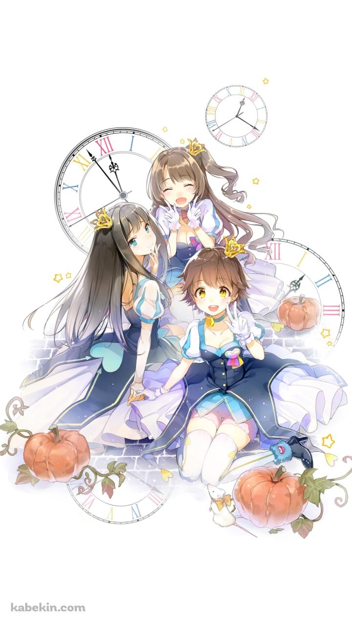 時計とカボチャと渋谷凛、島村卯月、本田未央 / アイドルマスターシンデレラガールズのAndroidの壁紙(720px x 1280px) スマホ用