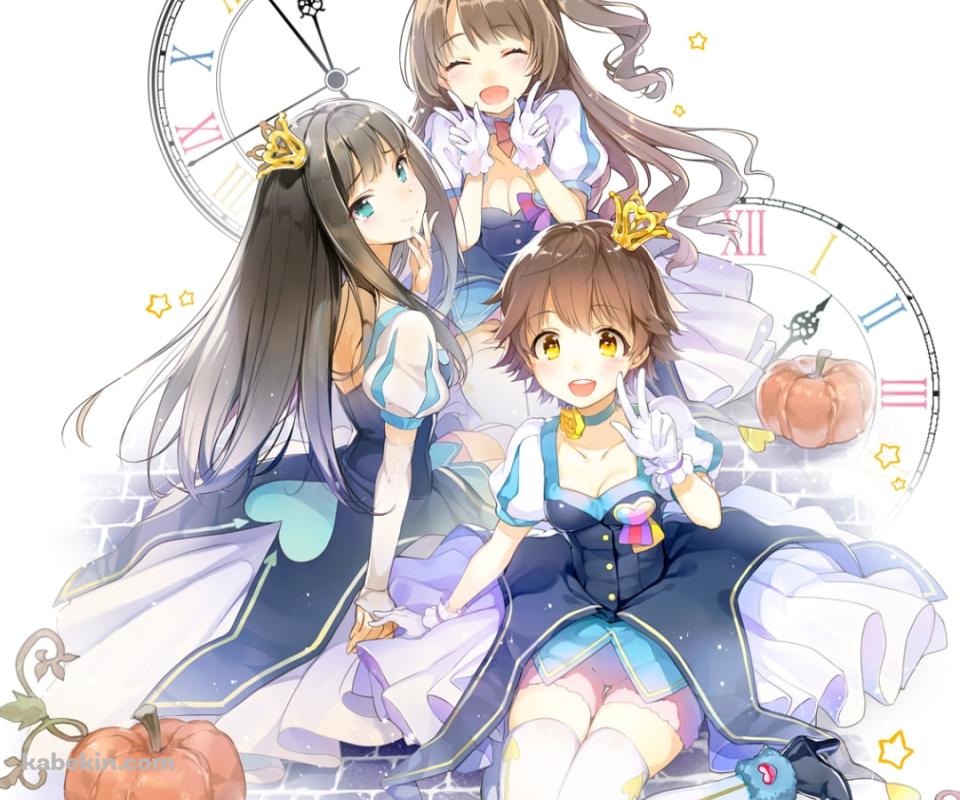 時計とカボチャと渋谷凛、島村卯月、本田未央 / アイドルマスターシンデレラガールズのAndroidの壁紙(960px x 800px) スマホ用
