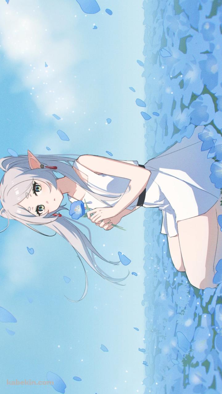 青い花を摘みこちらを見つめる可愛いフリーレン / 葬送のフリーレンのAndroidの壁紙(720px x 1280px) スマホ用