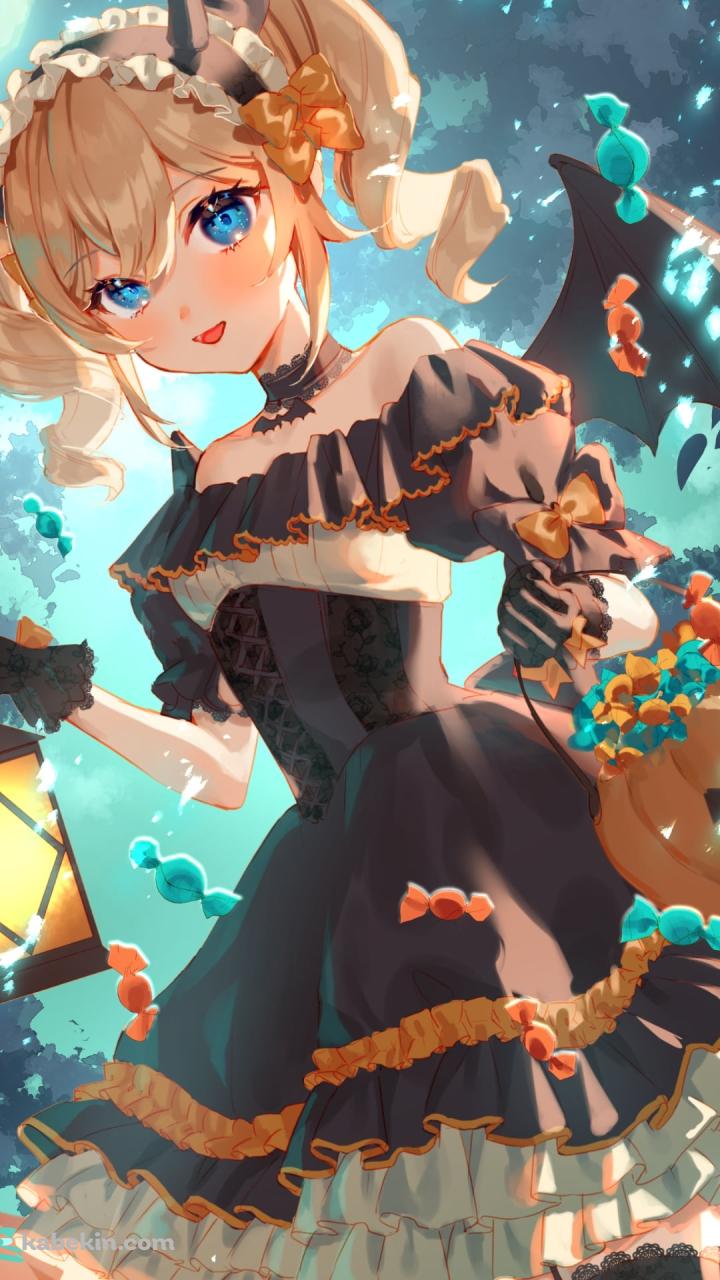 ランタンを持つハロウィンコスの可愛いバーバラ / 原神のAndroidの壁紙(720px x 1280px) スマホ用