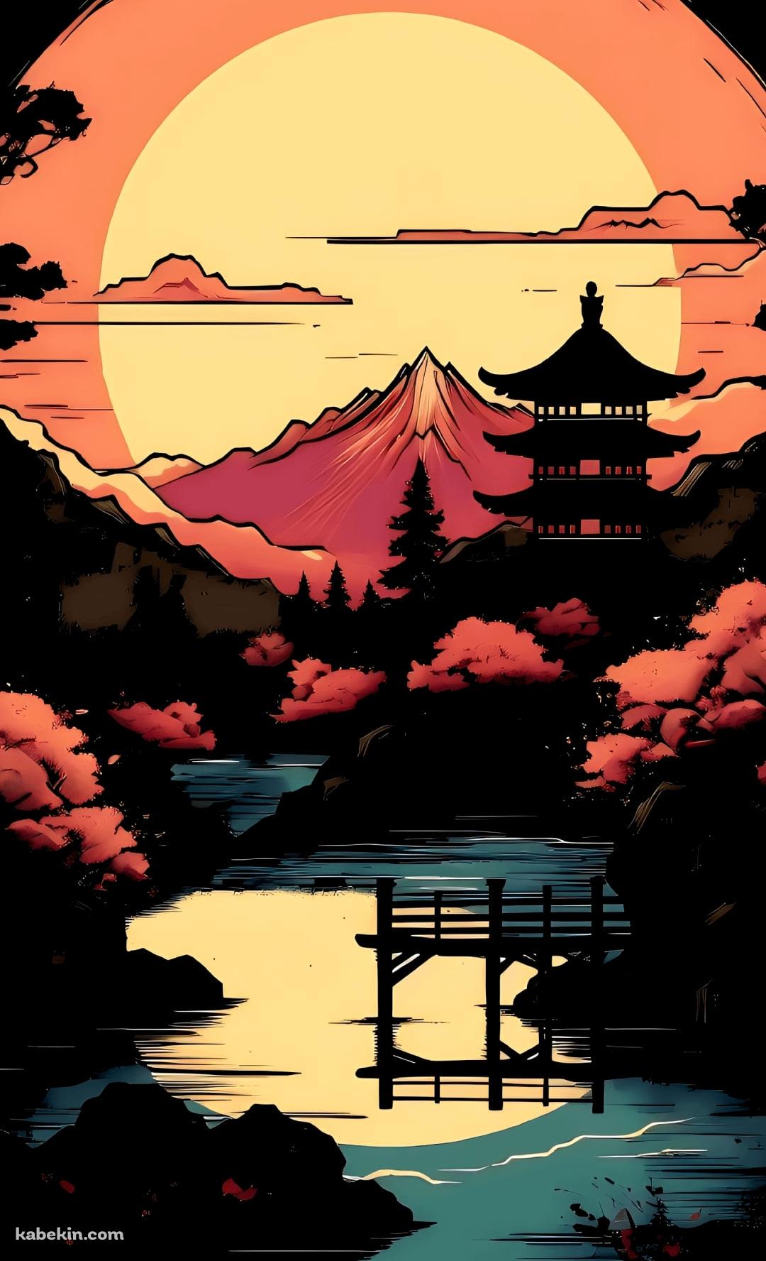 五重の塔と夕陽と紅葉 / 日本の風景のAndroidの壁紙(1080px x 1776px) スマホ用