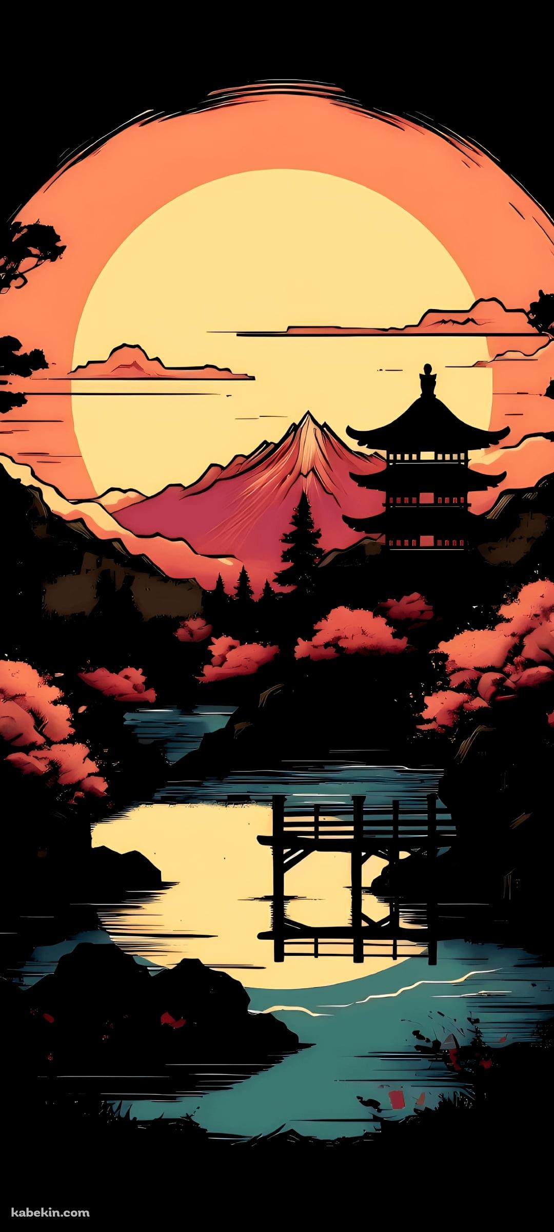 五重の塔と夕陽と紅葉 / 日本の風景のAndroidの壁紙(1080px x 2400px) スマホ用