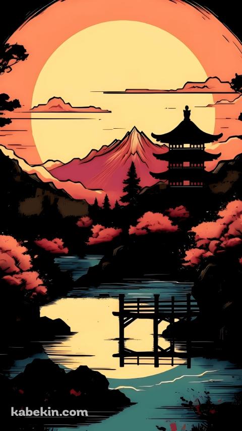 五重の塔と夕陽と紅葉 / 日本の風景のAndroidの壁紙(480px x 854px) スマホ用