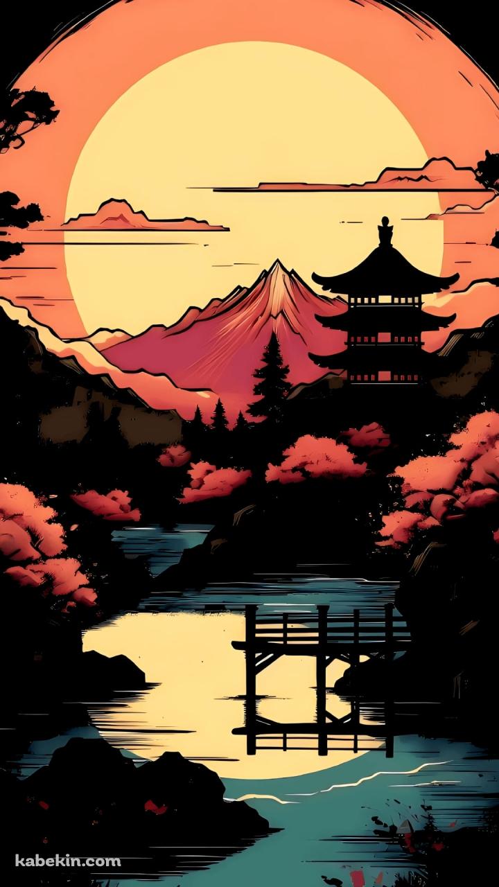 五重の塔と夕陽と紅葉 / 日本の風景のAndroidの壁紙(720px x 1280px) スマホ用
