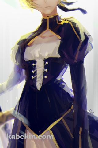 遠くを見つめる緑の瞳のセイバー / アルトリア・ペンドラゴン / ブロンド / FateのAndroidの壁紙(320px x 480px) スマホ用