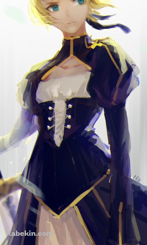 遠くを見つめる緑の瞳のセイバー / アルトリア・ペンドラゴン / ブロンド / FateのAndroidの壁紙(480px x 800px) スマホ用