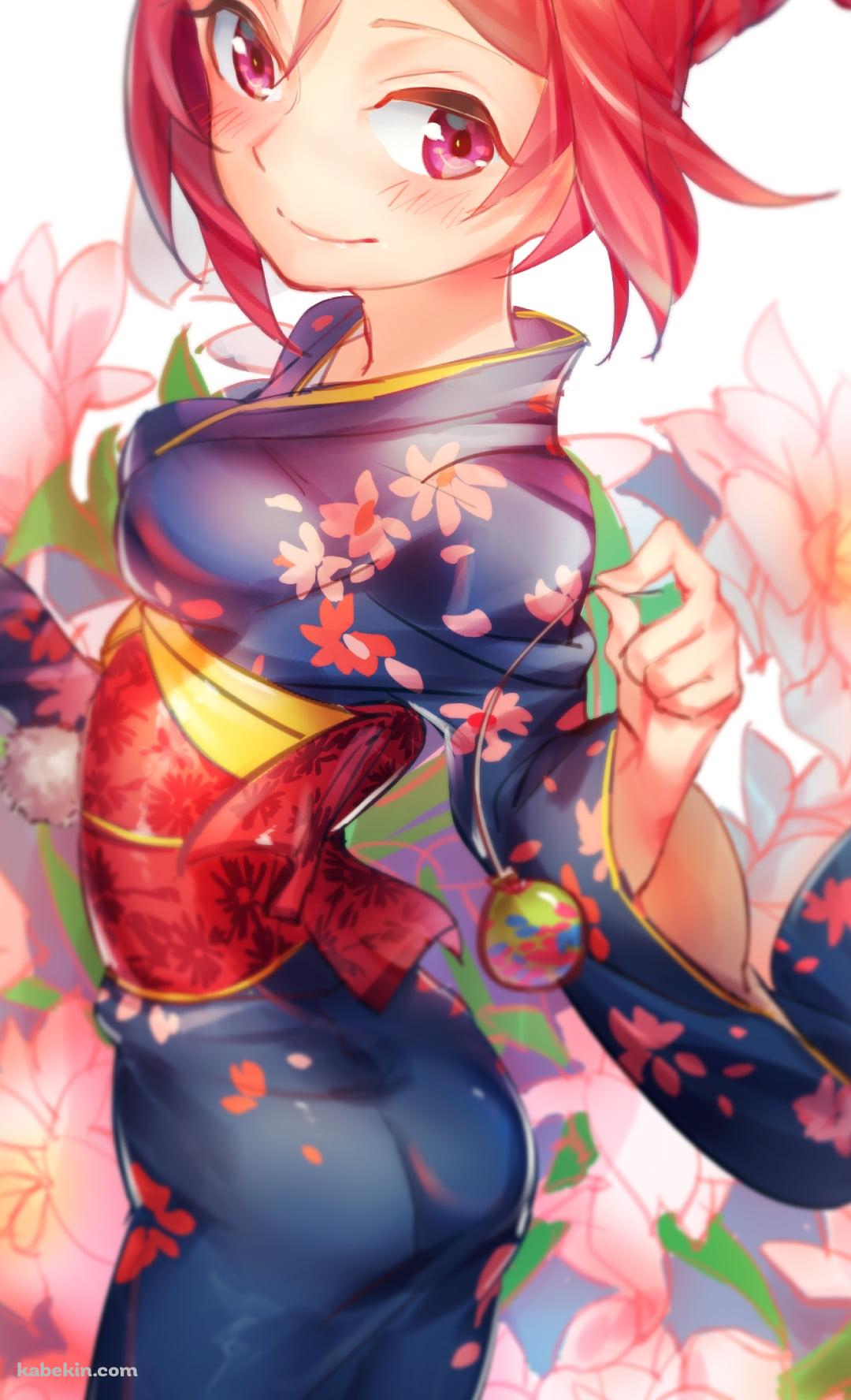 花柄の青い着物を着た西木野真姫 / ラブライブ!のAndroidの壁紙(1080px x 1776px) スマホ用