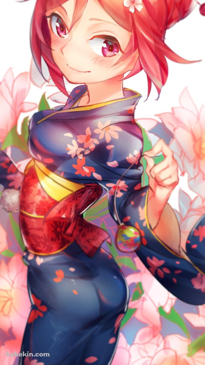 花柄の青い着物を着た西木野真姫 / ラブライブ!のAndroidの壁紙(720px x 1280px) スマホ用
