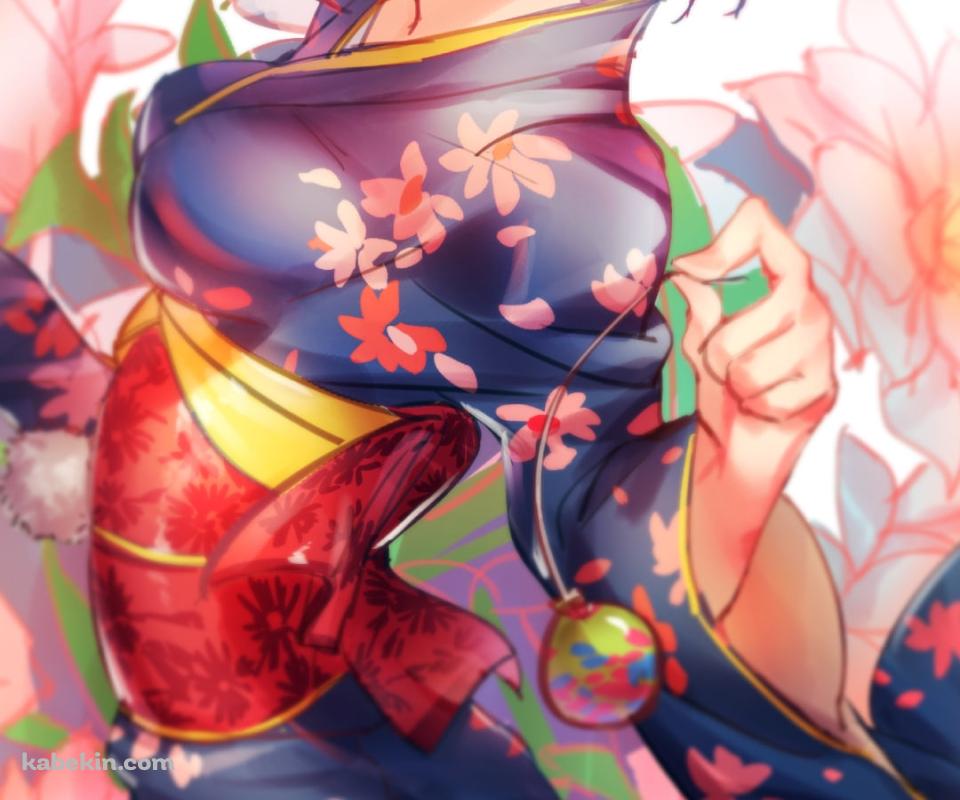 花柄の青い着物を着た西木野真姫 / ラブライブ!のAndroidの壁紙(960px x 800px) スマホ用