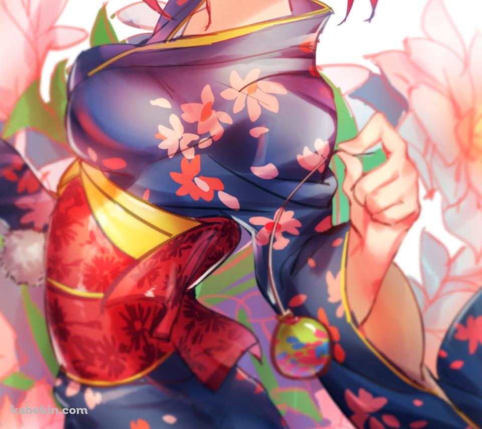 花柄の青い着物を着た西木野真姫 / ラブライブ!のAndroidの壁紙(960px x 854px) スマホ用