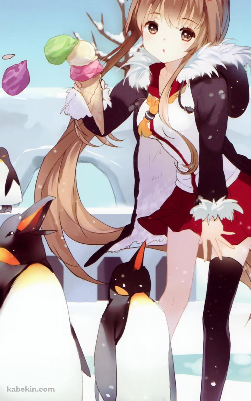 氷上の上の大和と皇帝ペンギン / 艦隊これくしょんのAndroidの壁紙(800px x 1280px) スマホ用