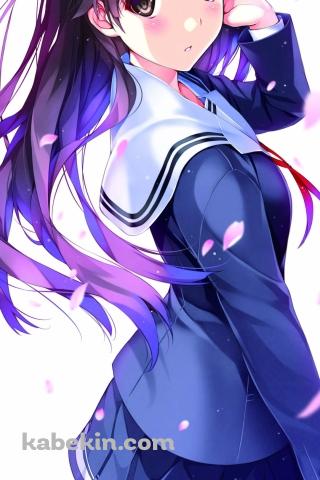 桜の花びらとセーラー服を着た加藤恵 / 冴えない彼女の育てかたのAndroidの壁紙(320px x 480px) スマホ用