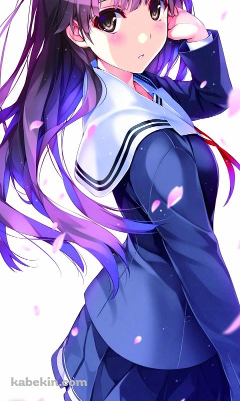 桜の花びらとセーラー服を着た加藤恵 / 冴えない彼女の育てかたのAndroidの壁紙(480px x 800px) スマホ用