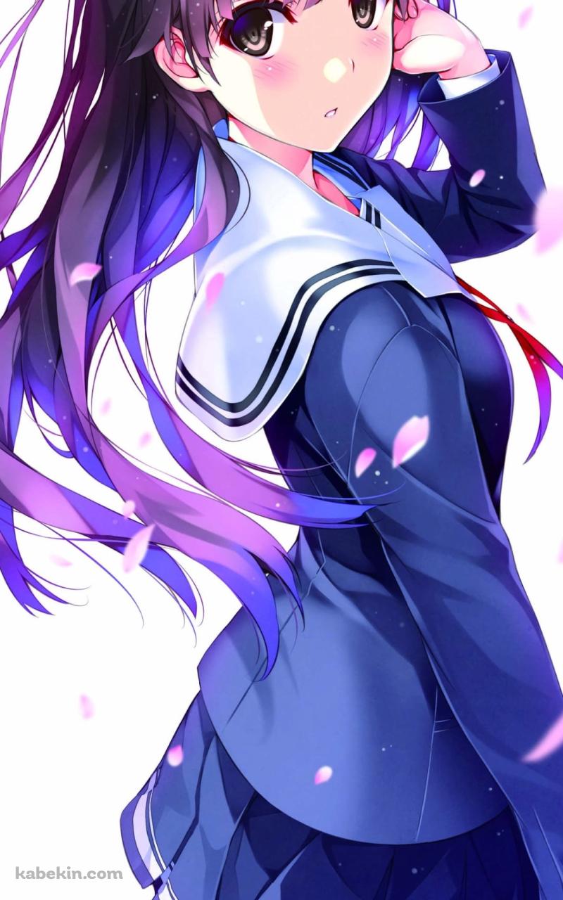 桜の花びらとセーラー服を着た加藤恵 / 冴えない彼女の育てかたのAndroidの壁紙(800px x 1280px) スマホ用