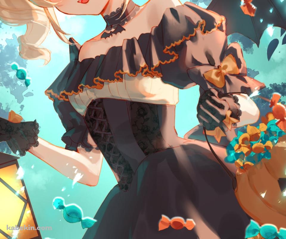 ランタンとパンプキンの入れ物を持つハロウィンコスのバーバラ / 原神のAndroidの壁紙(960px x 800px) スマホ用
