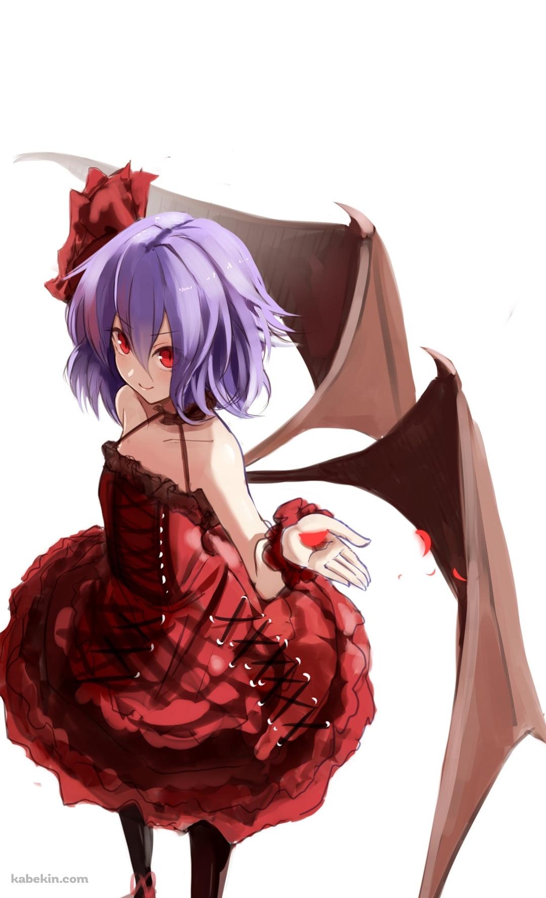 赤い薔薇の花びらを掌に載せるレミリア・スカーレット / 東方のAndroidの壁紙(1080px x 1776px) スマホ用