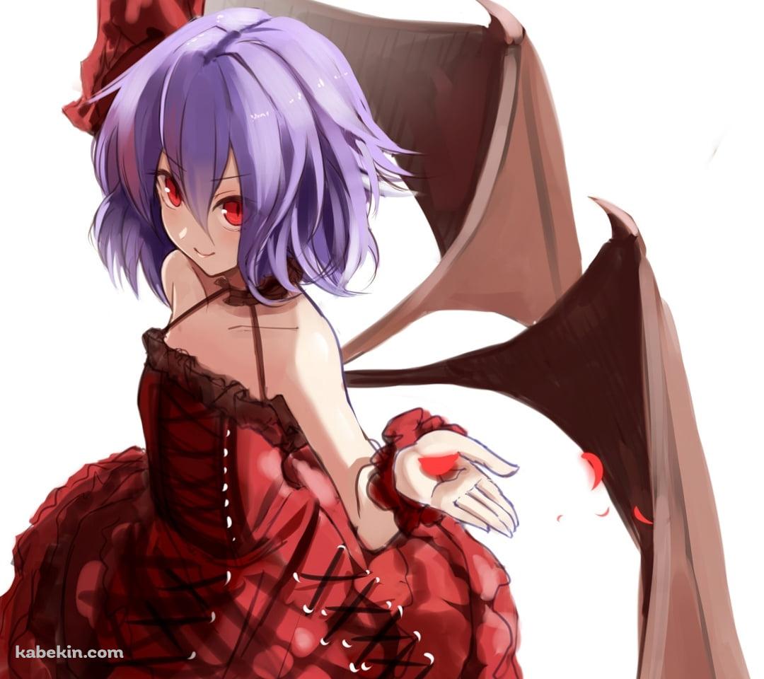 赤い薔薇の花びらを掌に載せるレミリア・スカーレット / 東方のAndroidの壁紙(1080px x 960px) スマホ用