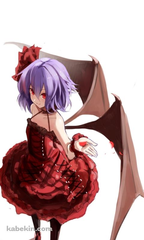 赤い薔薇の花びらを掌に載せるレミリア・スカーレット / 東方のAndroidの壁紙(480px x 800px) スマホ用