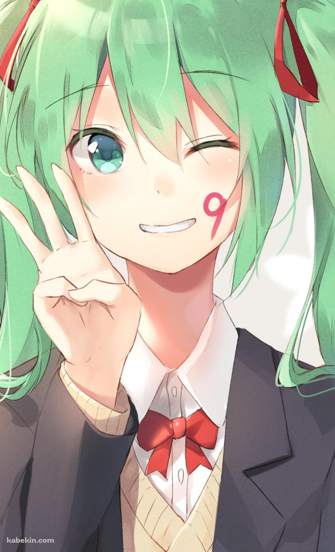 ほっぺたに9の番号がある可愛い初音ミク / ボカロ / ボーカロイドのAndroidの壁紙(1080px x 1776px) スマホ用