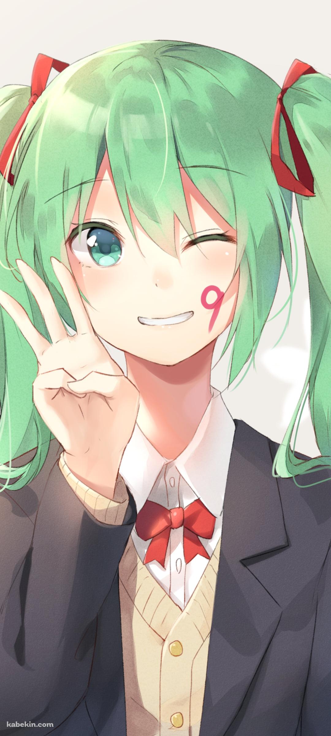 ほっぺたに9の番号がある可愛い初音ミク / ボカロ / ボーカロイドのAndroidの壁紙(1080px x 2400px) スマホ用