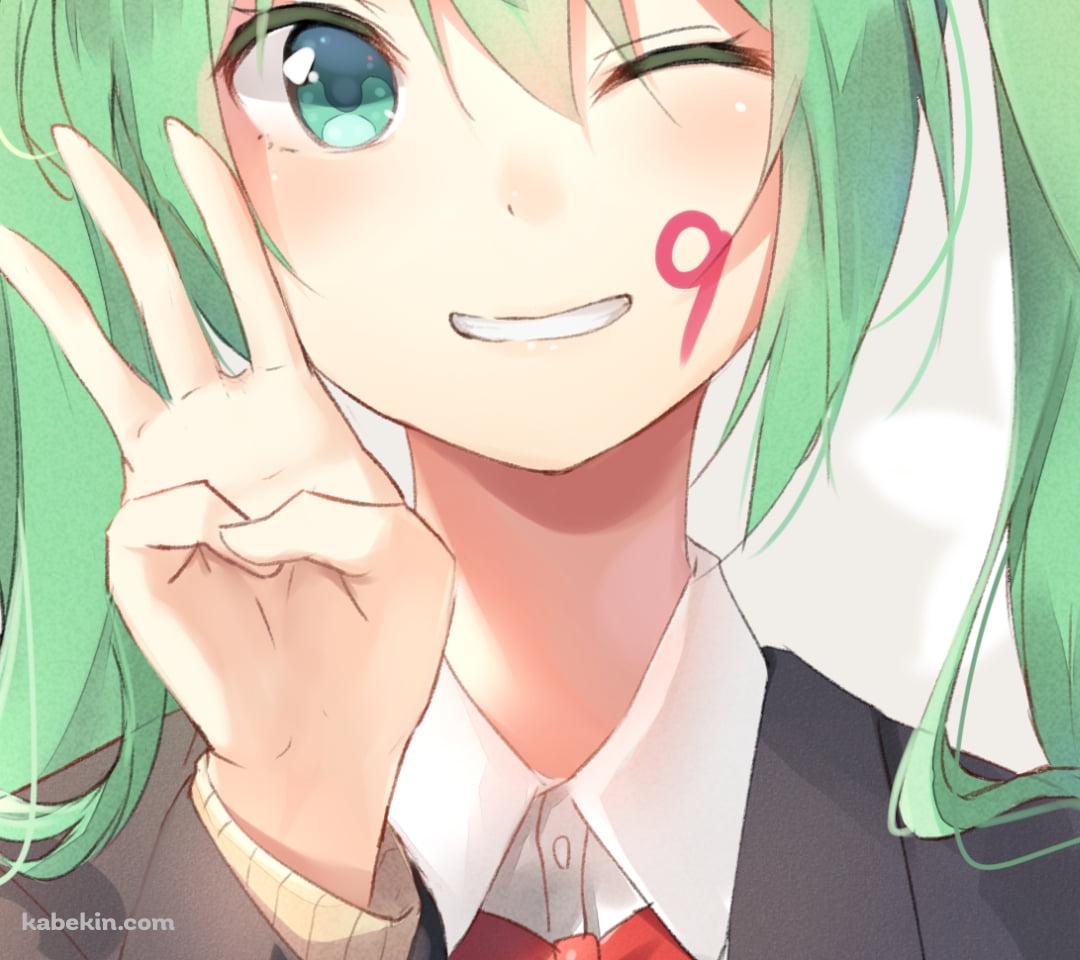 ほっぺたに9の番号がある可愛い初音ミク / ボカロ / ボーカロイドのAndroidの壁紙(1080px x 960px) スマホ用