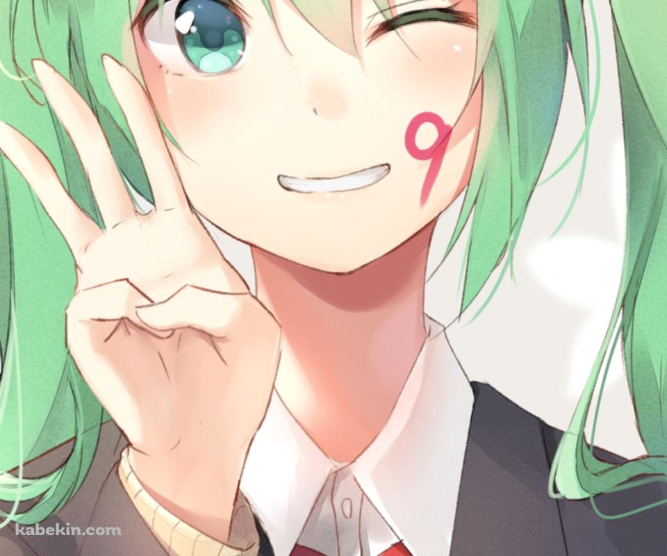 ほっぺたに9の番号がある可愛い初音ミク / ボカロ / ボーカロイドのAndroidの壁紙(960px x 800px) スマホ用