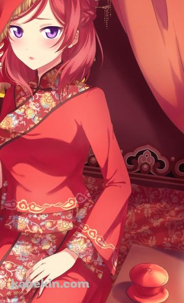赤いチャイナドレスを着た可愛い西木野真姫 / ラブライブ!のAndroidの壁紙(360px x 592px) スマホ用