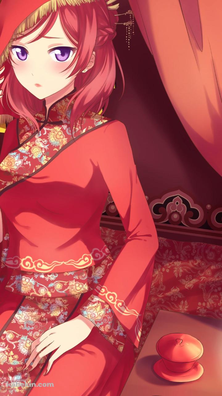 赤いチャイナドレスを着た可愛い西木野真姫 / ラブライブ!のAndroidの壁紙(720px x 1280px) スマホ用