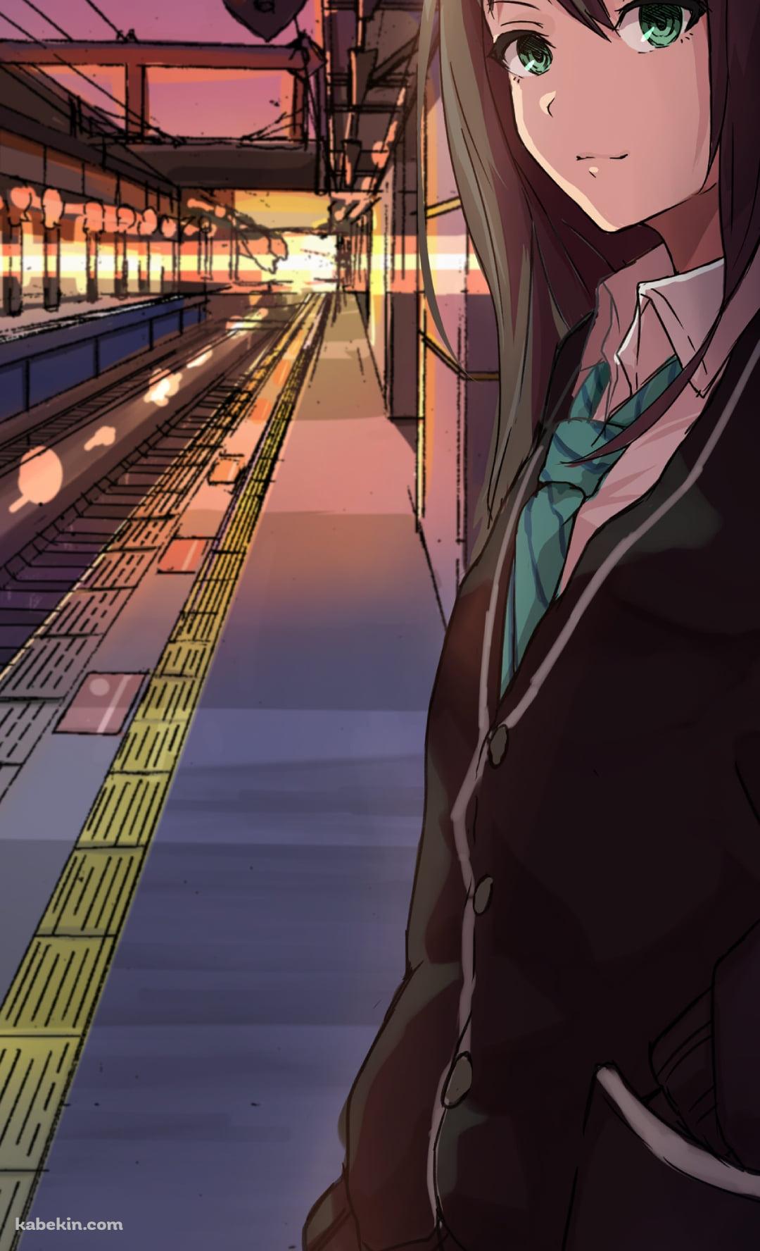 夕暮れ時の駅のプラットフォームに立つ渋谷凛 / アイドルマスターシンデレラガールズのAndroidの壁紙(1080px x 1776px) スマホ用