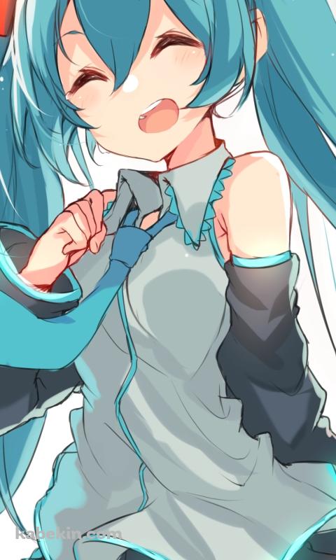 拳を握り満面の笑みの可愛い初音ミク / ツインテール / ボカロ / ボーカロイドのAndroidの壁紙(480px x 800px) スマホ用