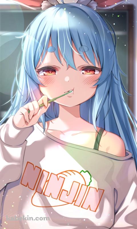 朝、歯を磨く眠そうな兎田ぺこら / ホロライブ / バーチャルYouTuber / VtuberのAndroidの壁紙(480px x 800px) スマホ用