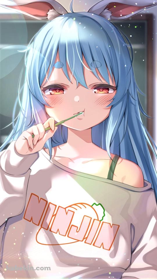 朝、歯を磨く眠そうな兎田ぺこら / ホロライブ / バーチャルYouTuber / VtuberのAndroidの壁紙(540px x 960px) スマホ用