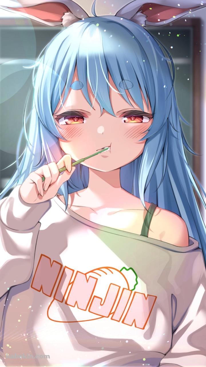朝、歯を磨く眠そうな兎田ぺこら / ホロライブ / バーチャルYouTuber / VtuberのAndroidの壁紙(720px x 1280px) スマホ用