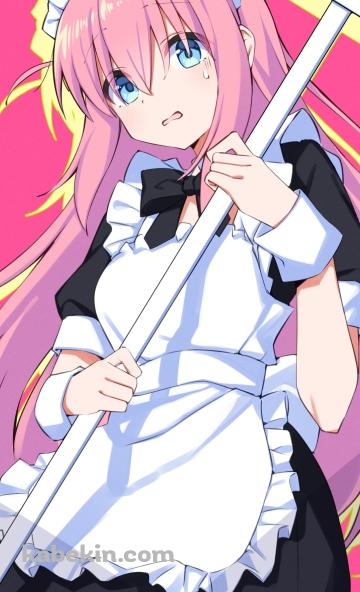 看板を持つメイド姿の後藤ひとり / ぼっち・ざ・ろっく!のAndroidの壁紙(360px x 592px) スマホ用