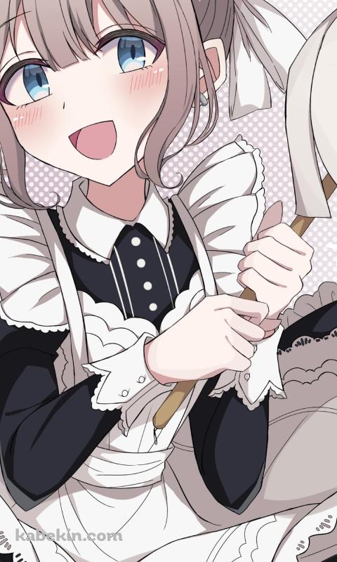 はたきを持つ笑顔の芹沢あさひ / アイドルマスターシャイニーカラーズのAndroidの壁紙(480px x 800px) スマホ用