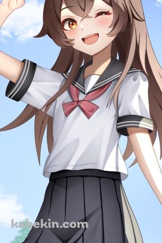 制服姿でピースをするアンバー / 原神のAndroidの壁紙(320px x 480px) スマホ用