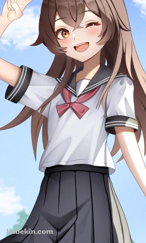 制服姿でピースをするアンバー / 原神のAndroidの壁紙(480px x 800px) スマホ用