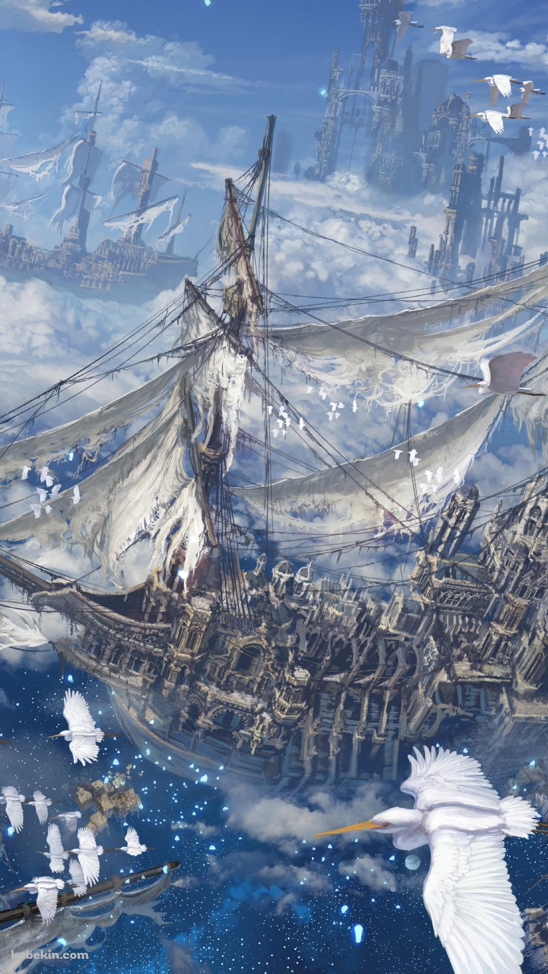 ボロボロの船と白い鳥のAndroidの壁紙(1080px x 1920px) スマホ用