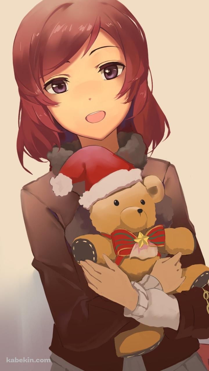 サンタクロースの帽子をかぶった熊のぬいぐるみを抱いた西木野真姫 / ラブライブ!のAndroidの壁紙(720px x 1280px) スマホ用