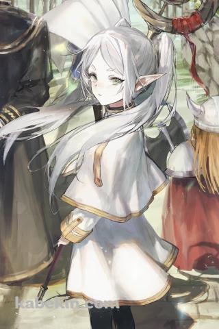 振り向くフリーレン / ヒンメル / アイゼン / ハイター / 葬送のフリーレンのAndroidの壁紙(320px x 480px) スマホ用