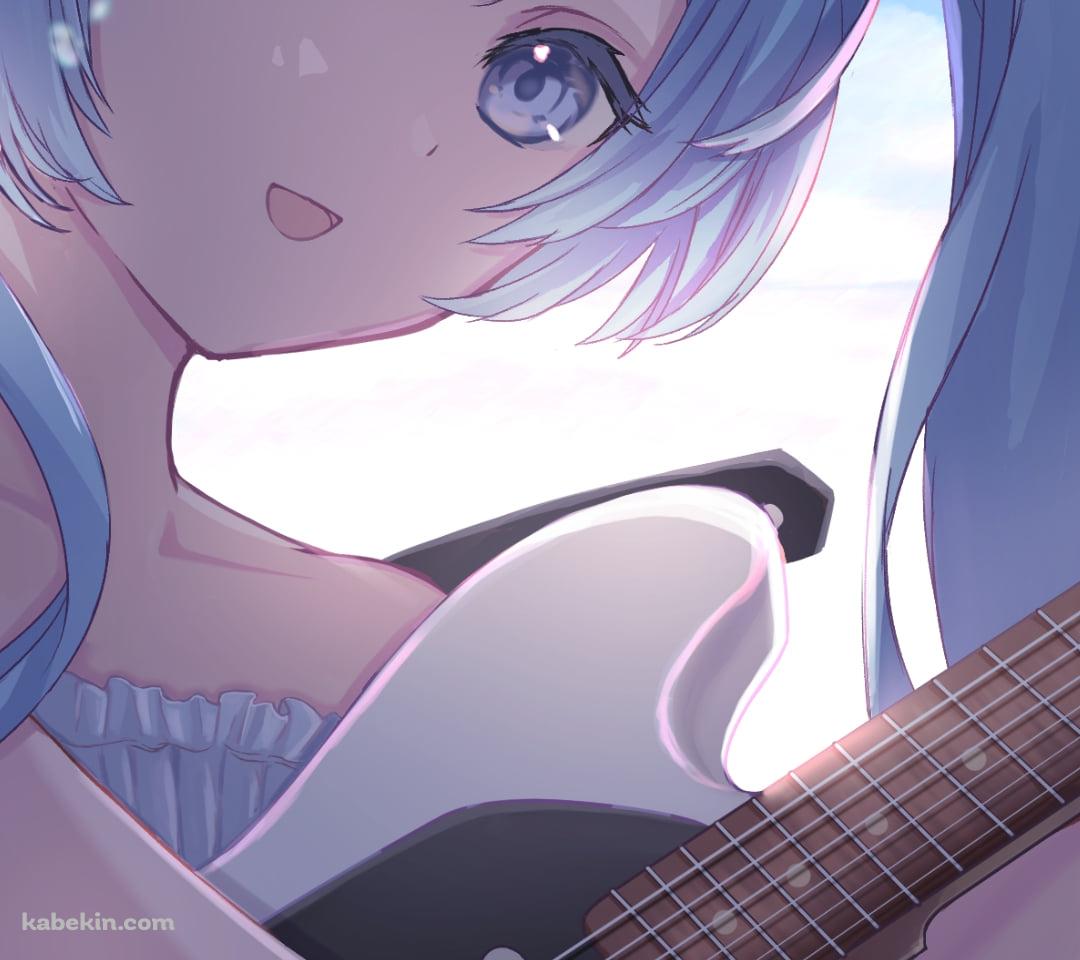 外で白いギターを弾く初音ミク / ツインテール / ボカロのAndroidの壁紙(1080px x 960px) スマホ用