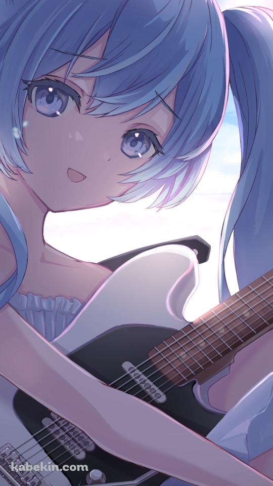 外で白いギターを弾く初音ミク / ツインテール / ボカロのAndroidの壁紙(540px x 960px) スマホ用