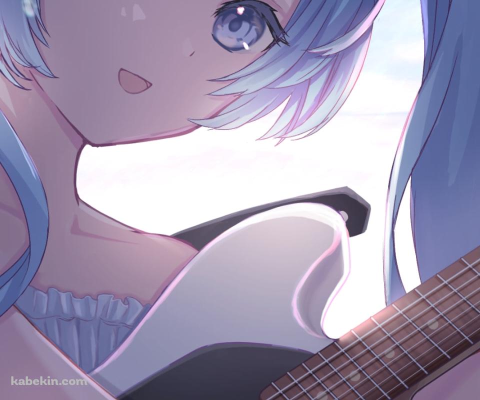 外で白いギターを弾く初音ミク / ツインテール / ボカロのAndroidの壁紙(960px x 800px) スマホ用