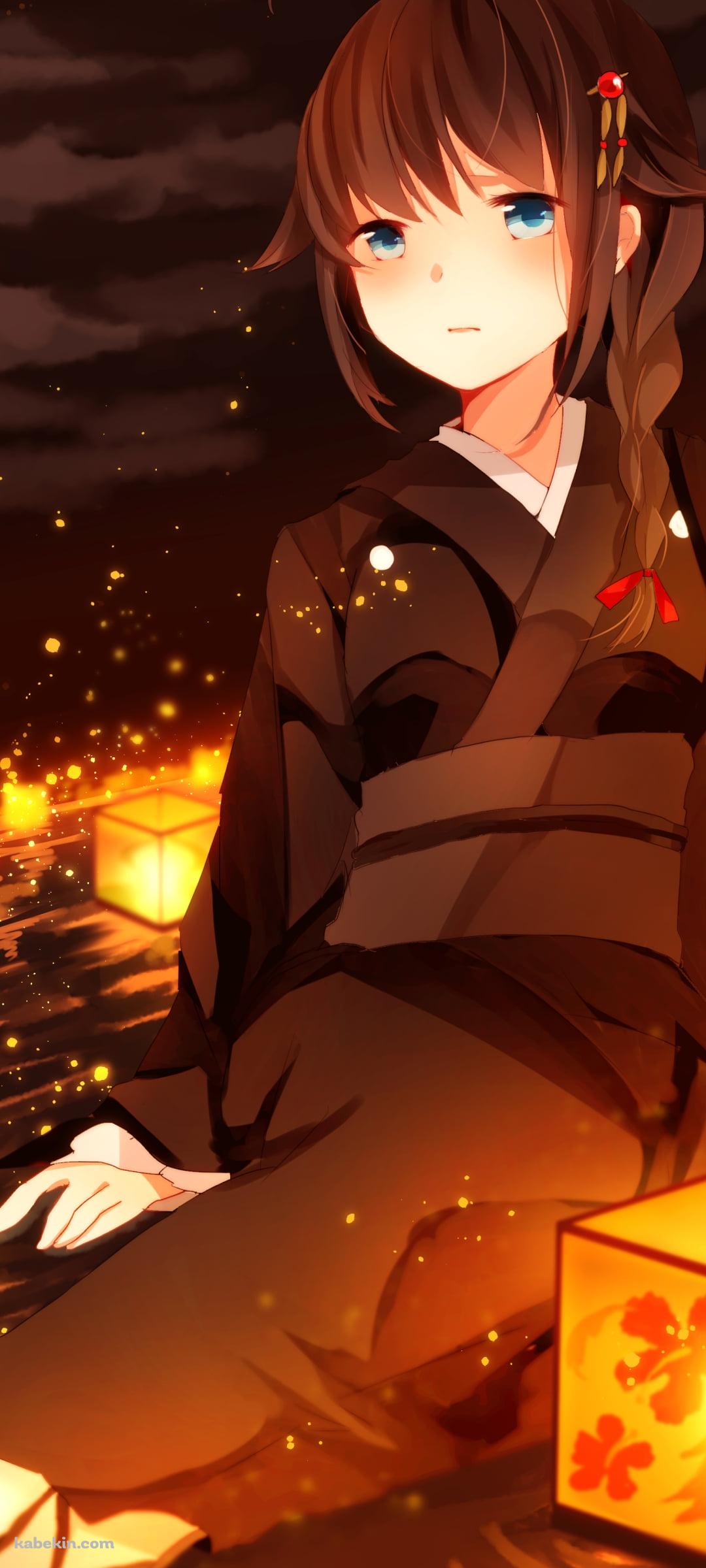 光る灯篭と黒い着物を着た時雨 / 艦隊これくしょんのAndroidの壁紙(1080px x 2400px) スマホ用