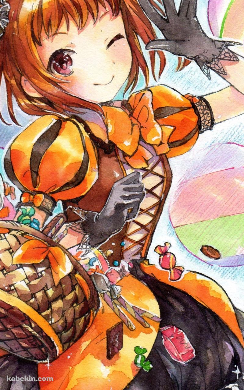 飴が入った籠を持ちウィンクする那珂 / 艦隊これくしょんのAndroidの壁紙(800px x 1280px) スマホ用