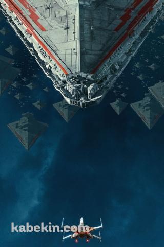 巨大な宇宙船に対峙するXウィング / スターウォーズのAndroidの壁紙(320px x 480px) スマホ用
